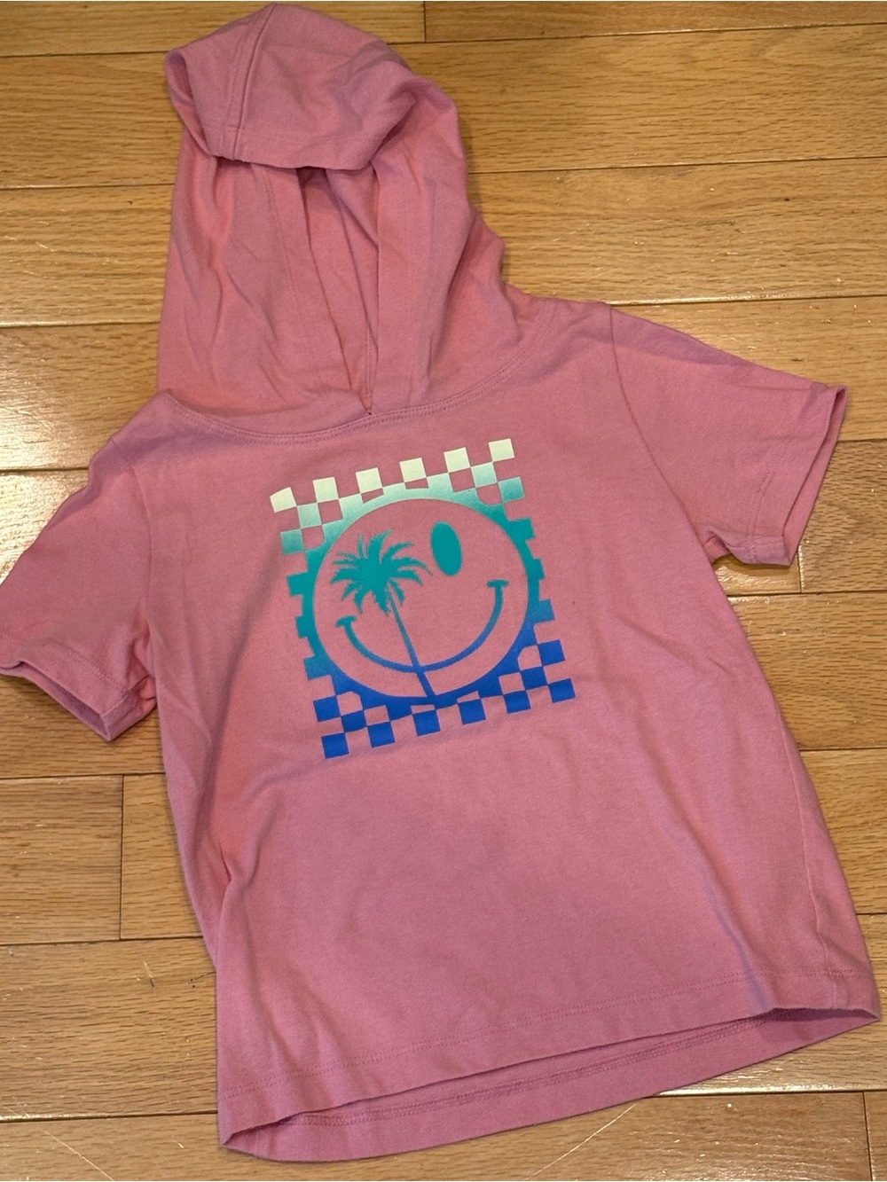 Wonder Nation Pink Hooded Short-Sleeve Tee with Gradient Smile Graphic